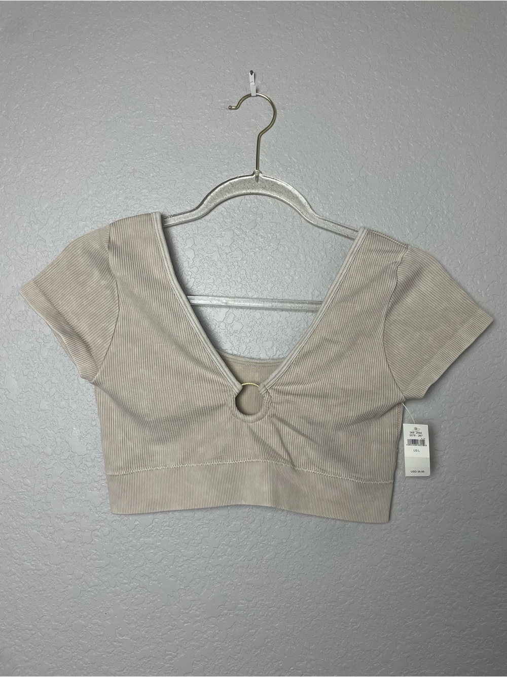 Bnwt! Aerie Ribbed Ring-Front Crop Top or Bralette in Light Beige Size L
